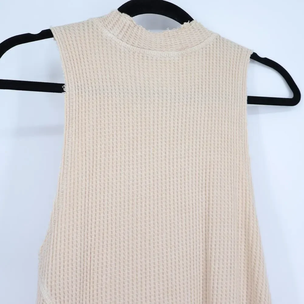 FP ONE Natasha Sleeveless Dress Beige Maxi Column Waffle Knit Women's L